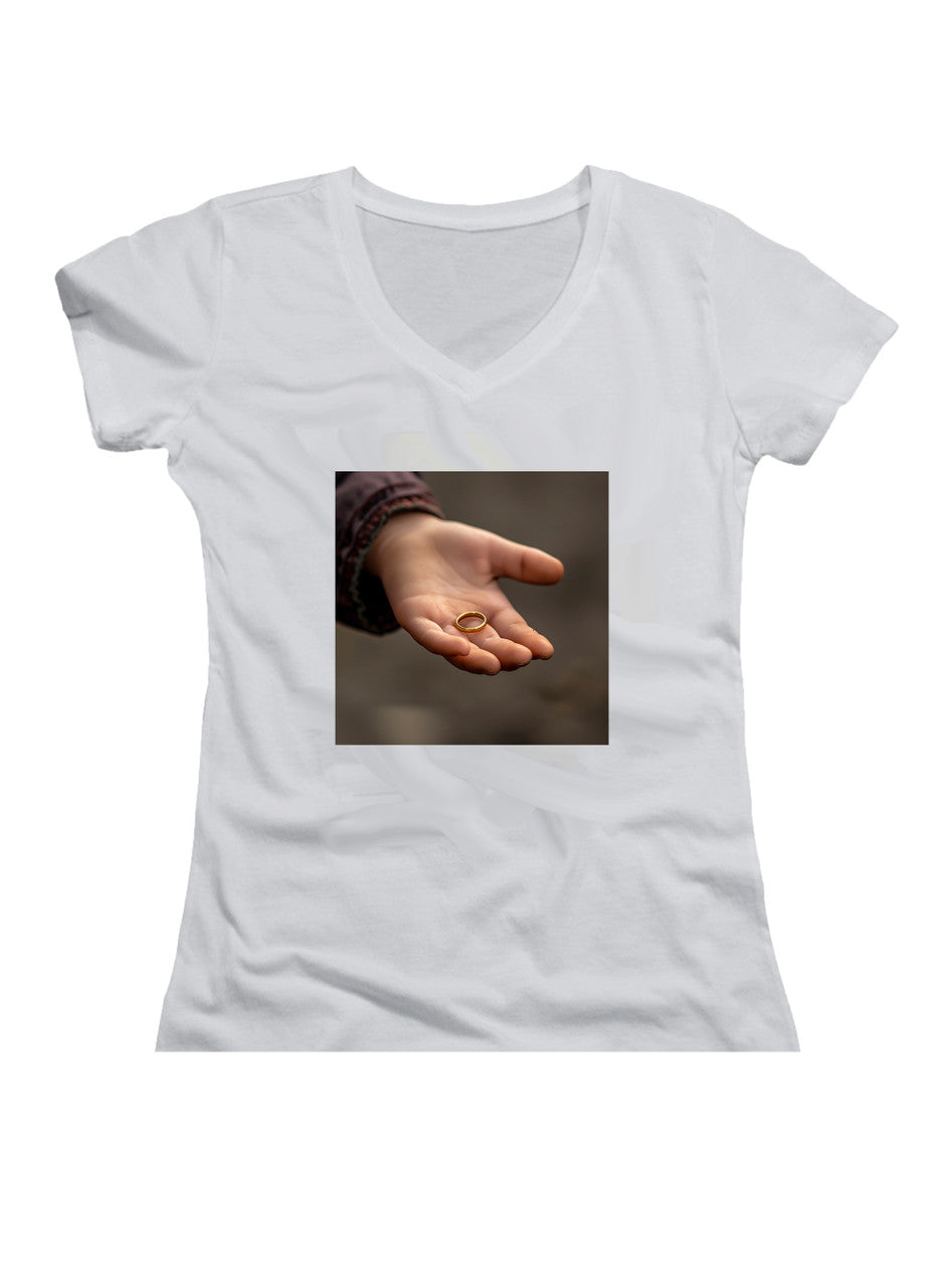 White The Ring Juniors V-Neck T-Shirt