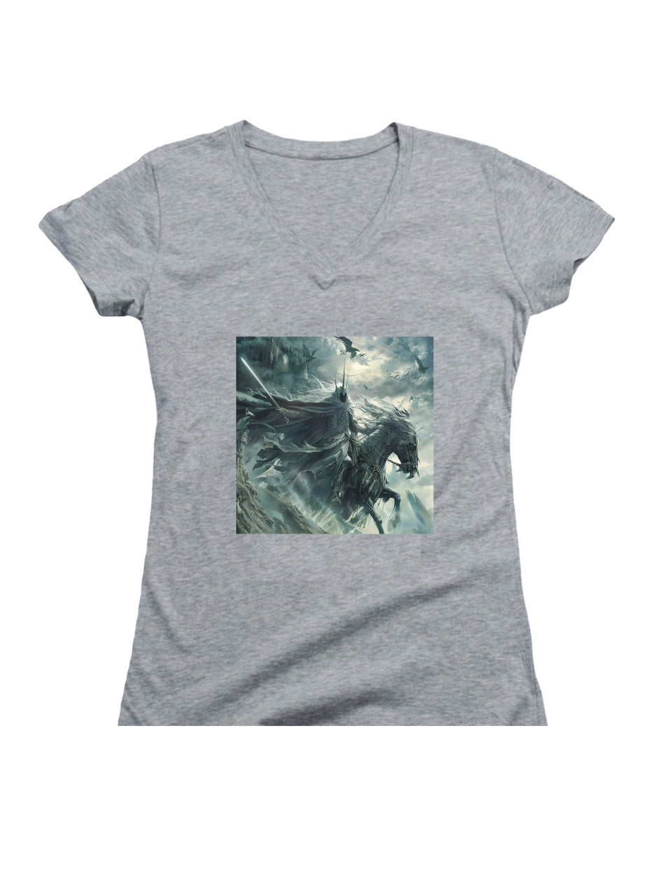 Gray The Witch King Juniors V-Neck T-Shirt