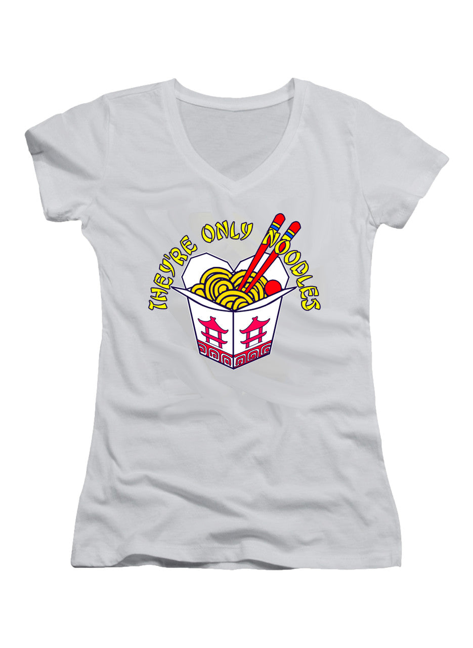 White They're Only Noodles Juniors V-Neck T-Shirt