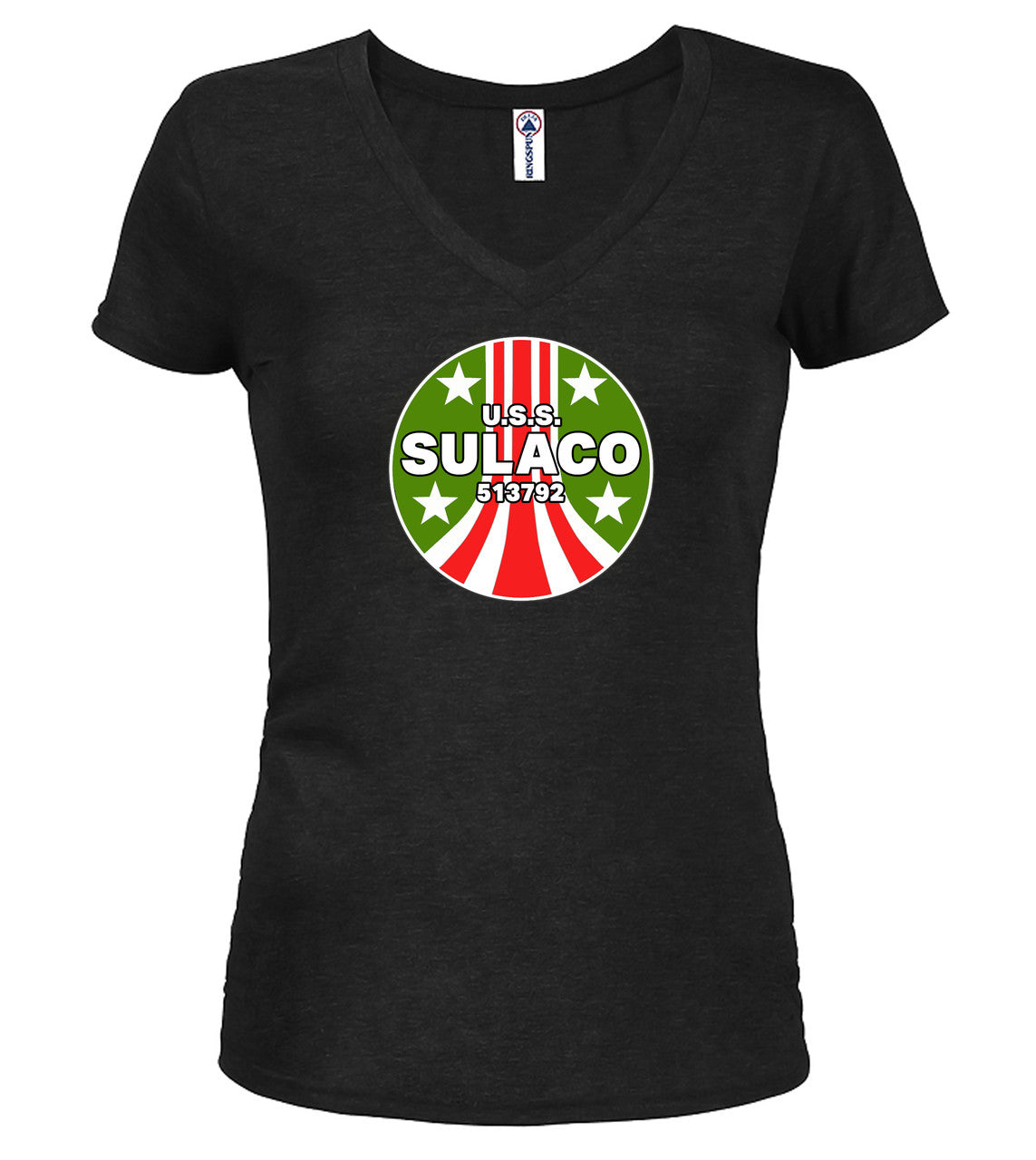 Black Transport Ship Logo Juniors V-Neck T-Shirt
