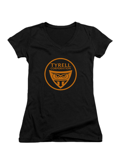 Black Tyrell Corporation Logo Juniors V-Neck T-Shirt