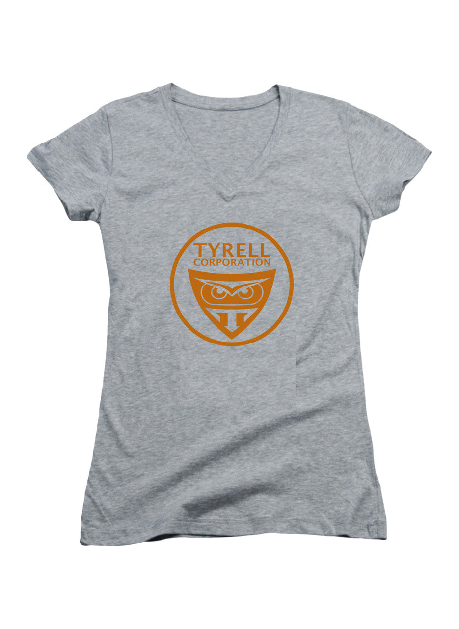 Gray Tyrell Corporation Logo Juniors V-Neck T-Shirt