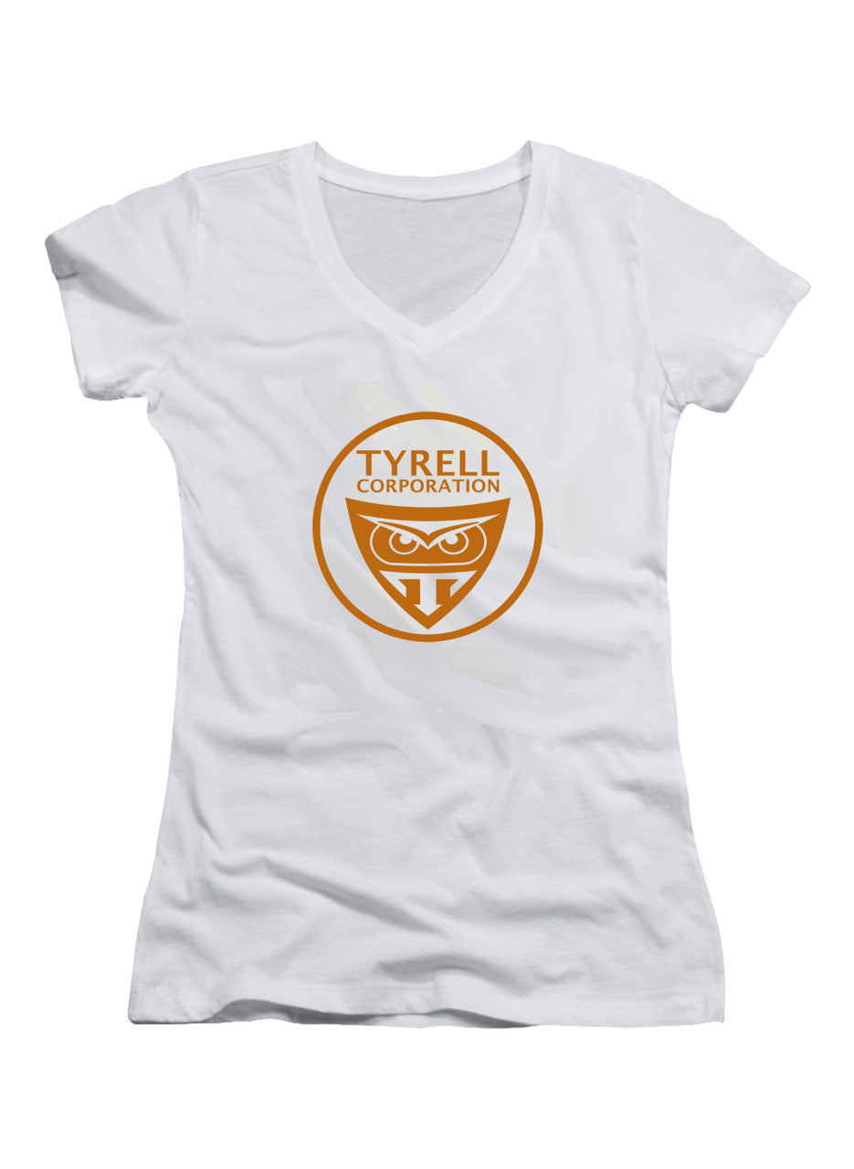 White Tyrell Corporation Logo Juniors V-Neck T-Shirt