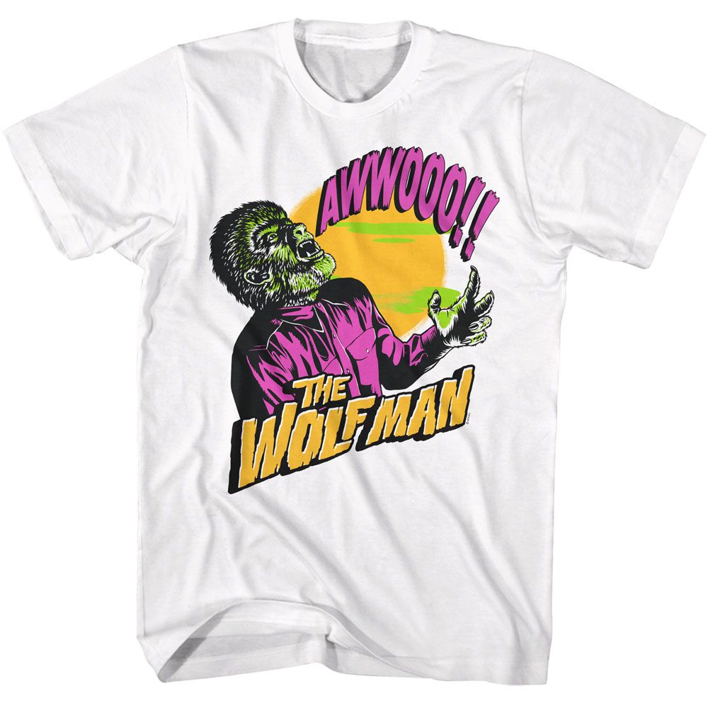 White Universal Monsters t-shirt featuring a Wolfman Howling design