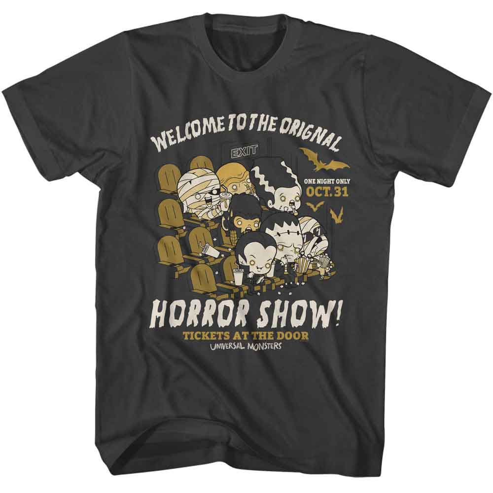 Smoke Gray Universal Monsters t-shirt featuring a Welcome To design