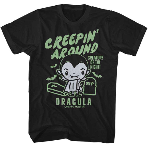 Black Universal Monsters t-shirt featuring a Creepin Around design