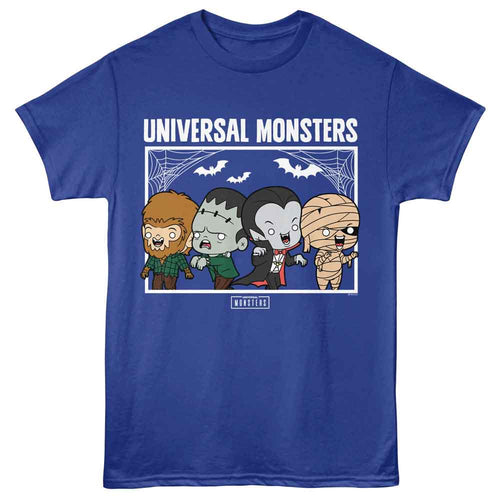 Royal Blue Universal Monsters t-shirt featuring a Chibi Monsters design
