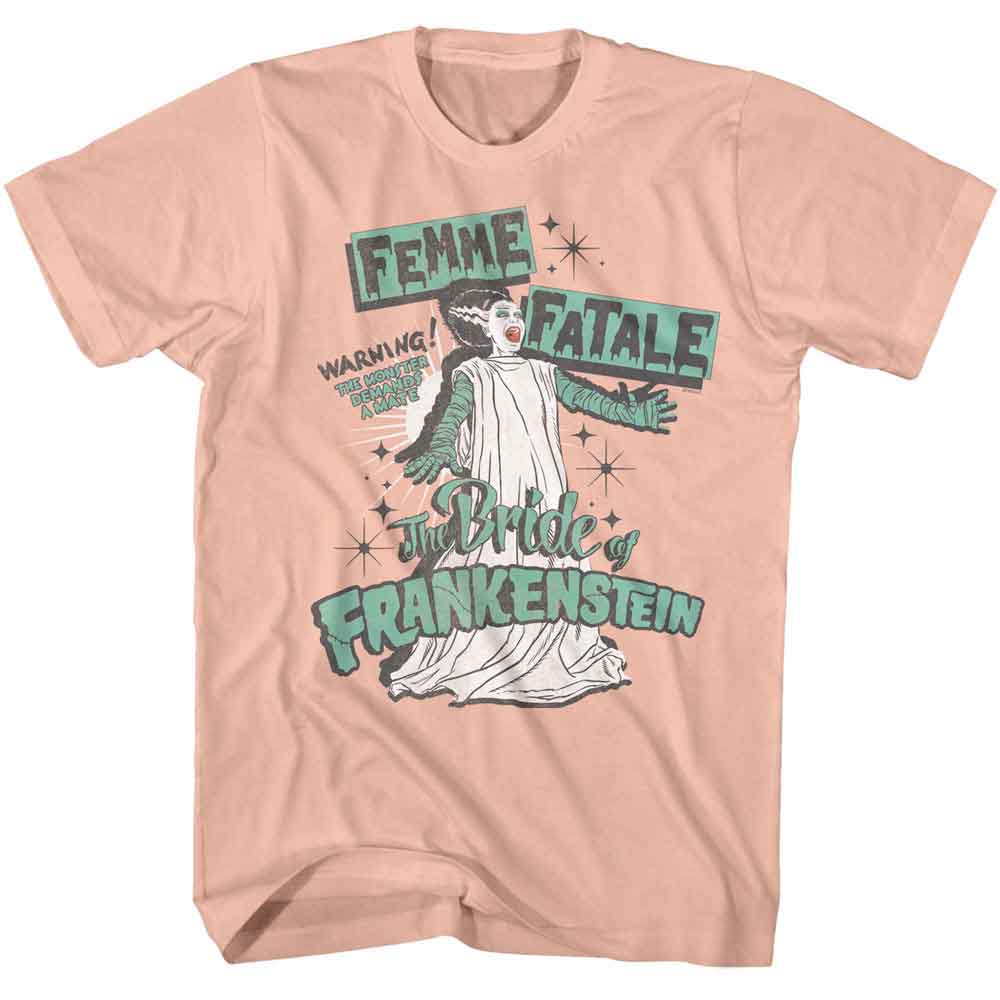 Peach Universal Monsters t-shirt featuring a Femme Fatale design