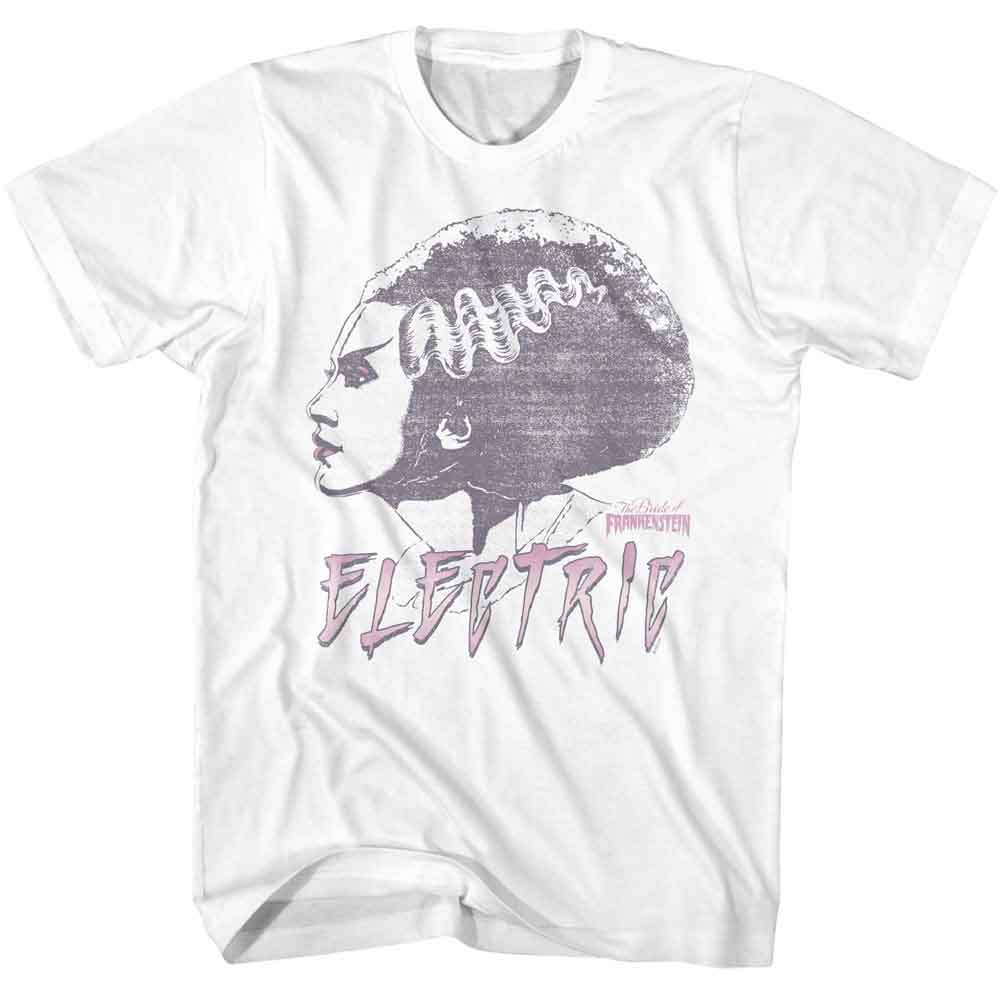 White Universal Monsters t-shirt featuring a Bride Electric design