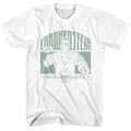 White Universal Monsters t-shirt featuring a Recycled Parts design