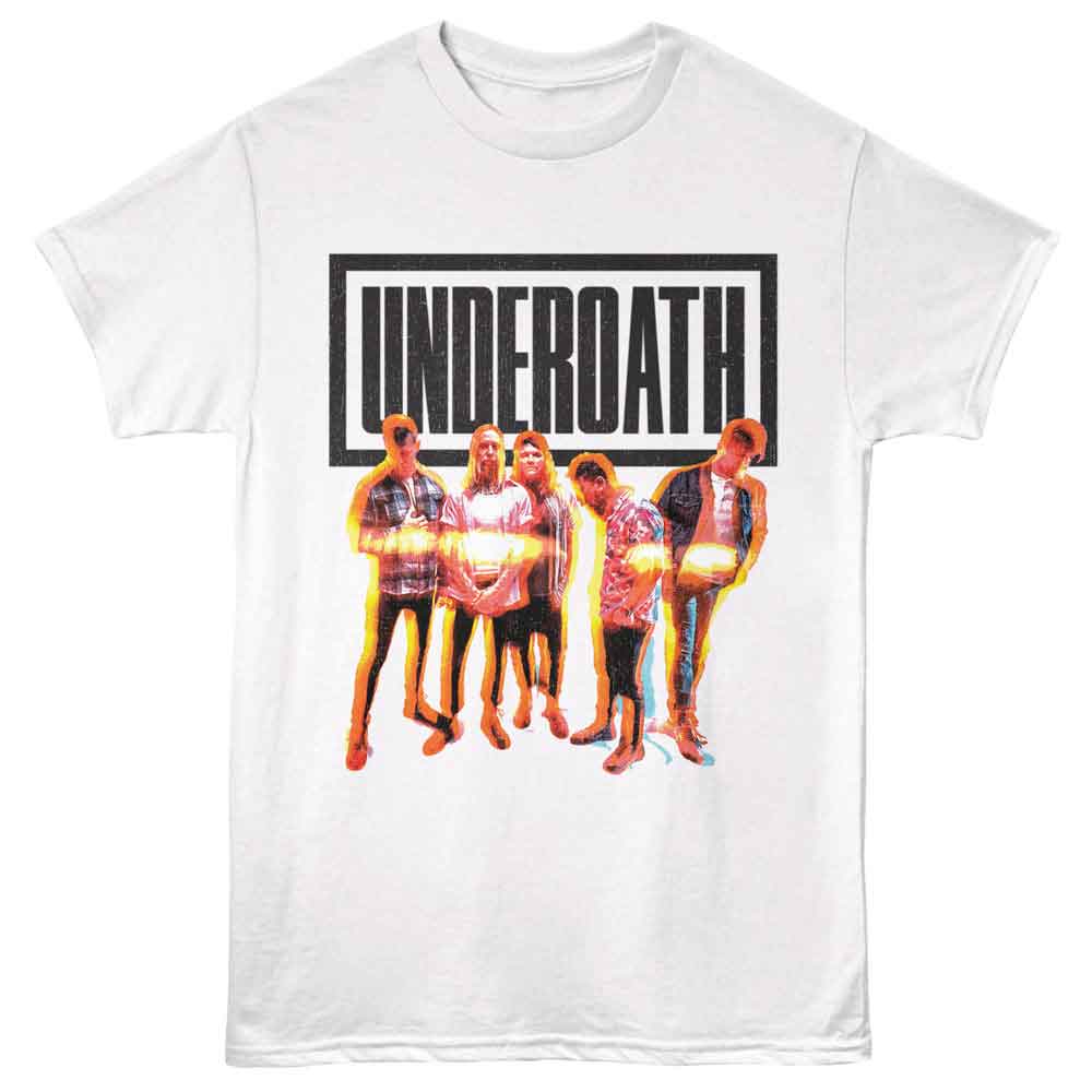 White Underoath t-shirt featuring a Band Members design