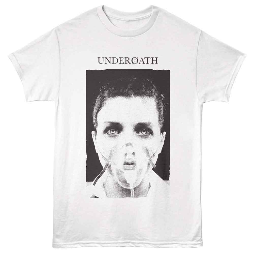 White Underoath t-shirt featuring a Mask design