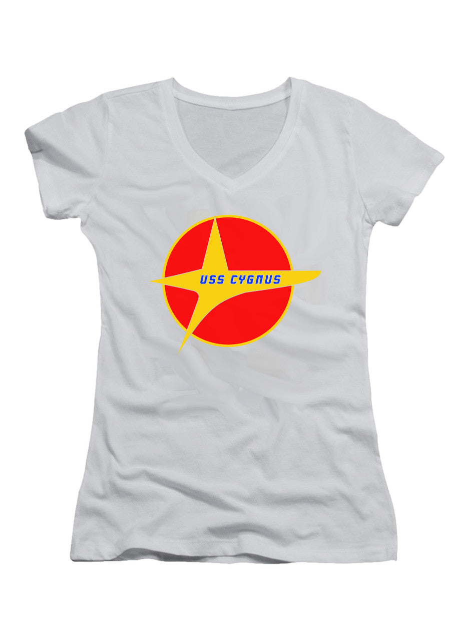 White USS Cygnus Juniors V-Neck T-Shirt