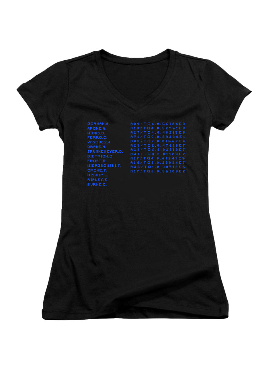 Black USS Sulaco Crew Dot Matrix Juniors V-Neck T-Shirt