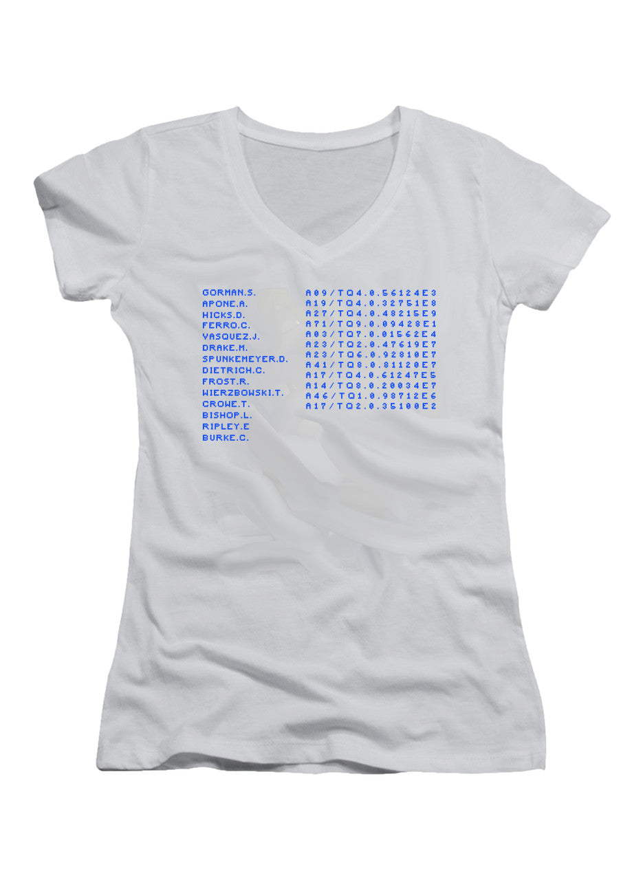 White USS Sulaco Crew Dot Matrix Juniors V-Neck T-Shirt
