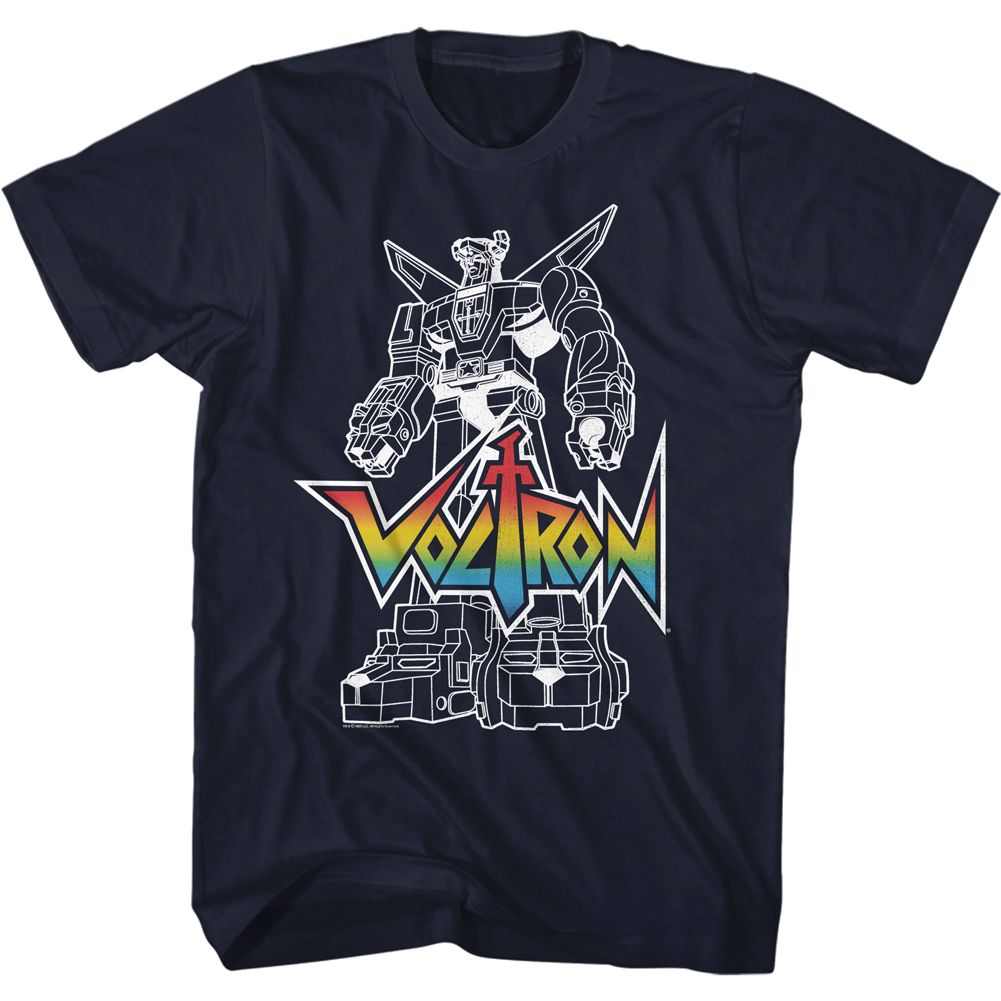Navy Voltron t-shirt featuring a With Logo design