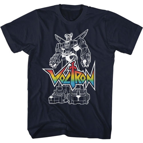 Navy Voltron t-shirt featuring a With Logo design