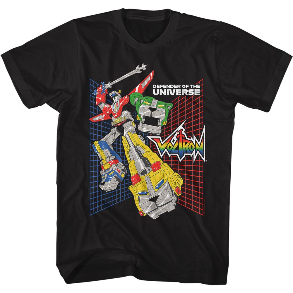 Black Voltron t-shirt featuring a Perspective design
