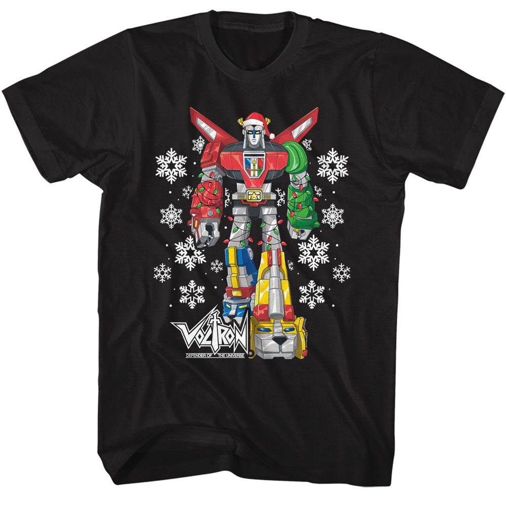 Black Voltron t-shirt featuring a Christmas design