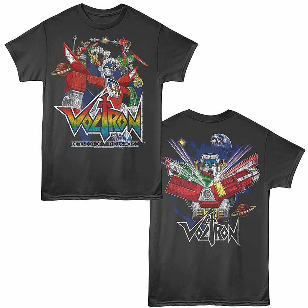 Smoke gray Voltron t-shirt featuring a Defender of the Universe design