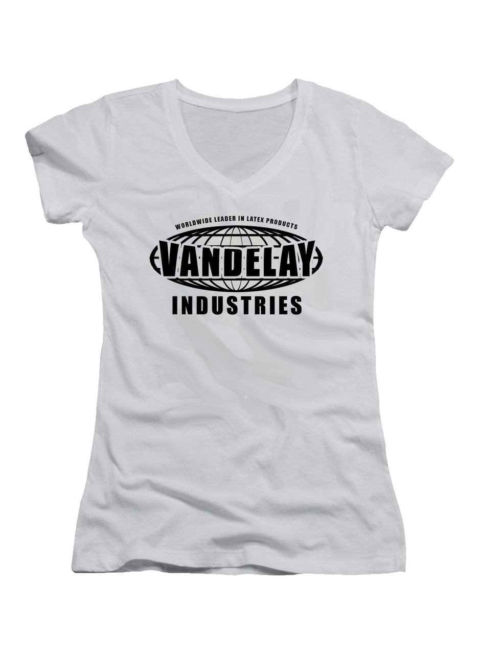 White Vandelay Industries Logo Juniors V-Neck T-Shirt