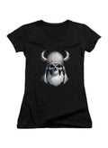 Black Viking Skull Juniors V-Neck T-Shirt