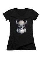 Black Viking Skull Juniors V-Neck T-Shirt