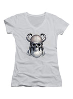 White Viking Skull Juniors V-Neck T-Shirt