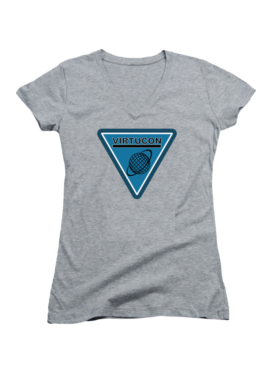 Gray Virtucon Logo Juniors V-Neck T-Shirt