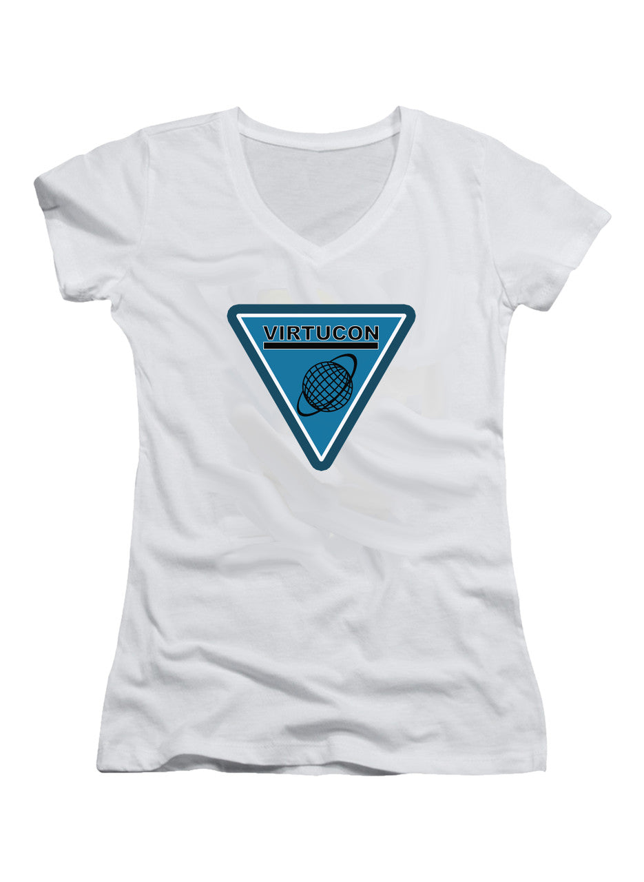 White Virtucon Logo Juniors V-Neck T-Shirt
