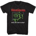 Black WarGames t-shirt featuring a Shall We Play a Game design