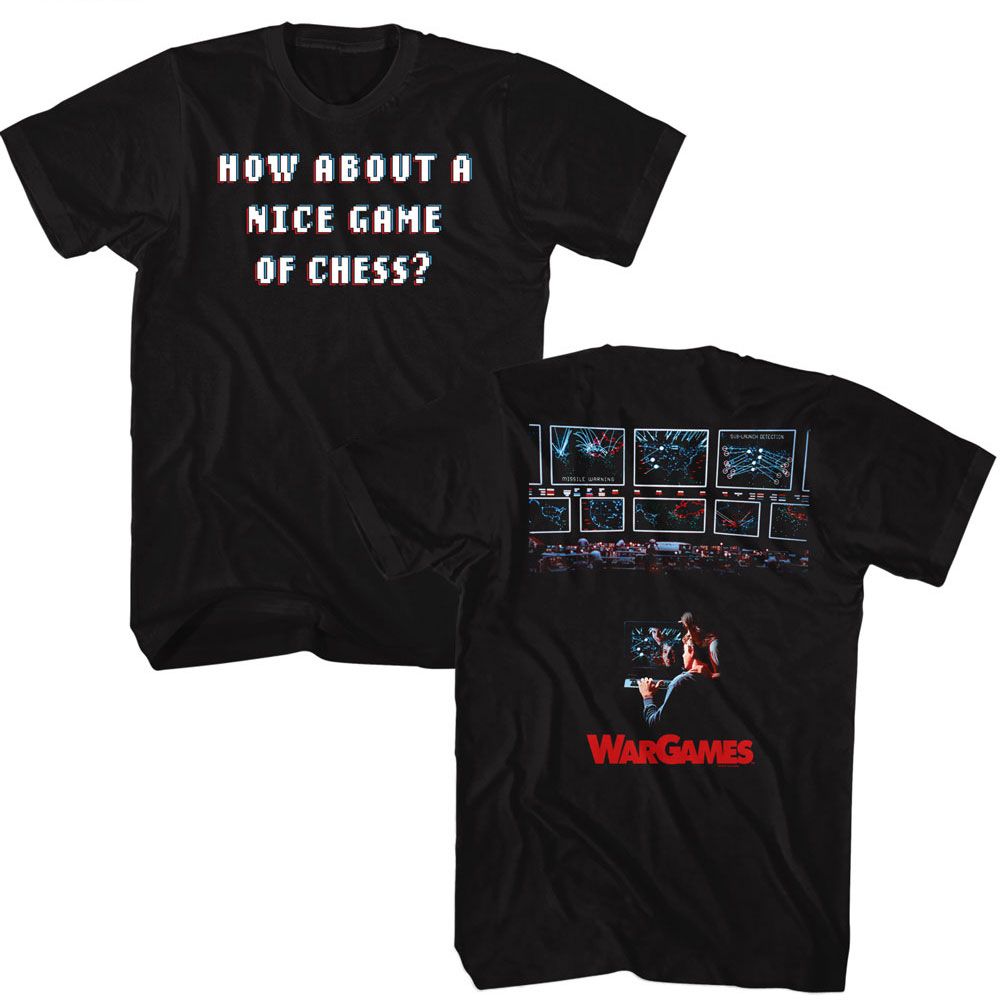 Black WarGames t-shirt featuring a A Nice Game of Chess design