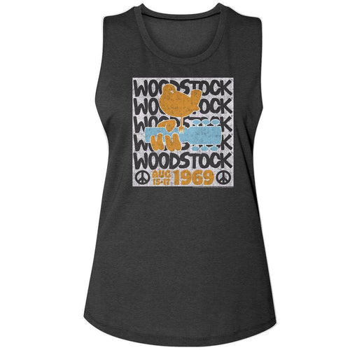 Woodstock Ladies Muscle Tank - Stacked Logo