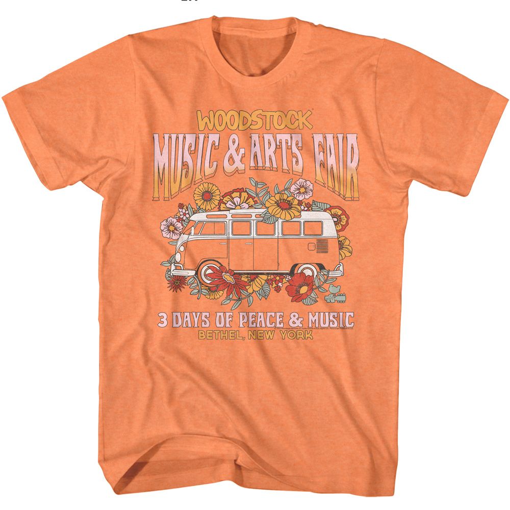 Cantaloupe Woodstock t-shirt featuring a Floral Van design