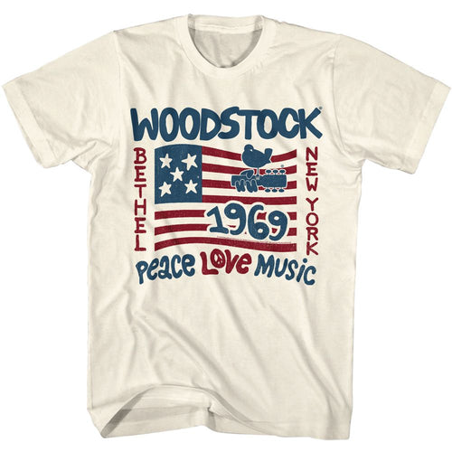 Natural Woodstock t-shirt featuring a Bethel NY design