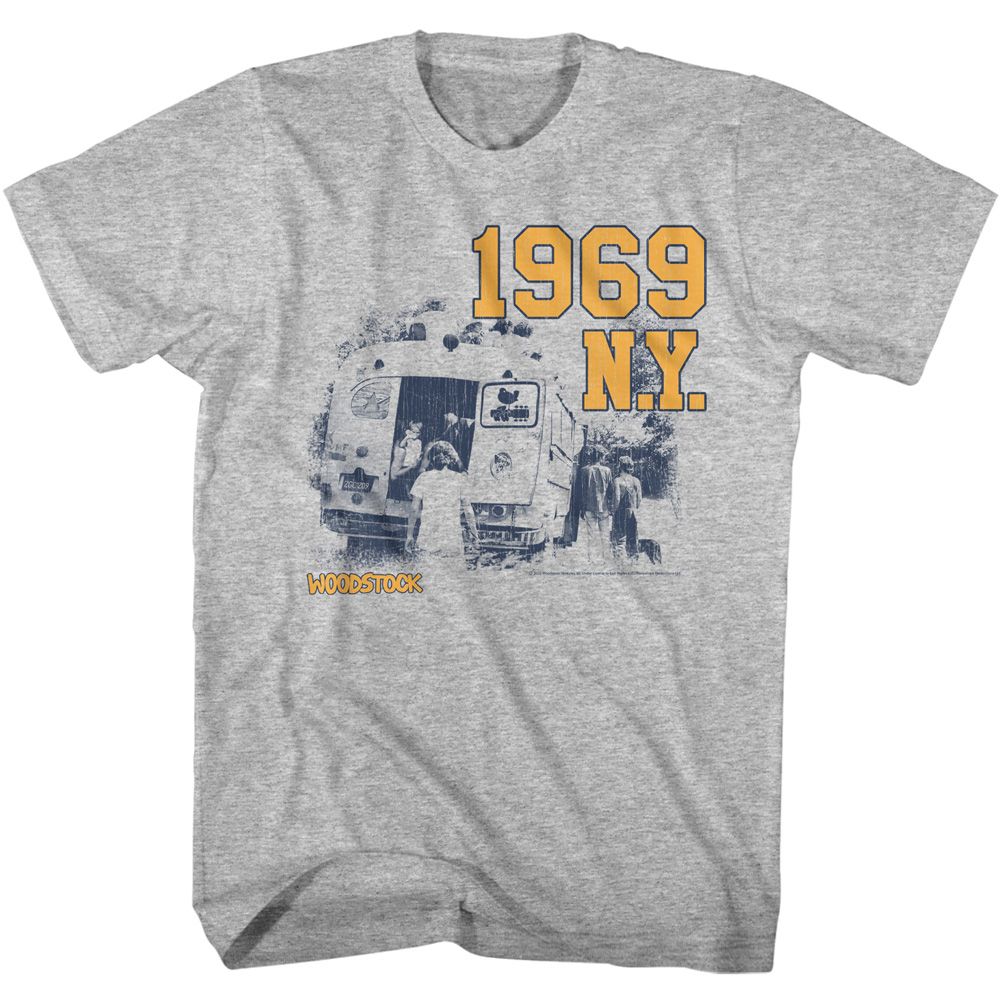 Heather Gray Woodstock t-shirt featuring a 1969 NY design