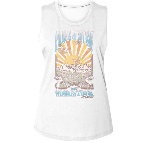 Woodstock Ladies Muscle Tank - Peace and Music Landscape