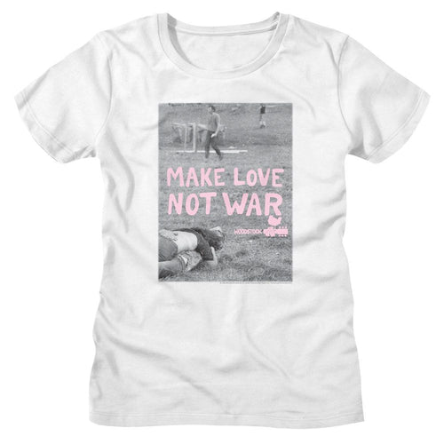 Woodstock Ladies T-Shirt - Make Love Not War Poster