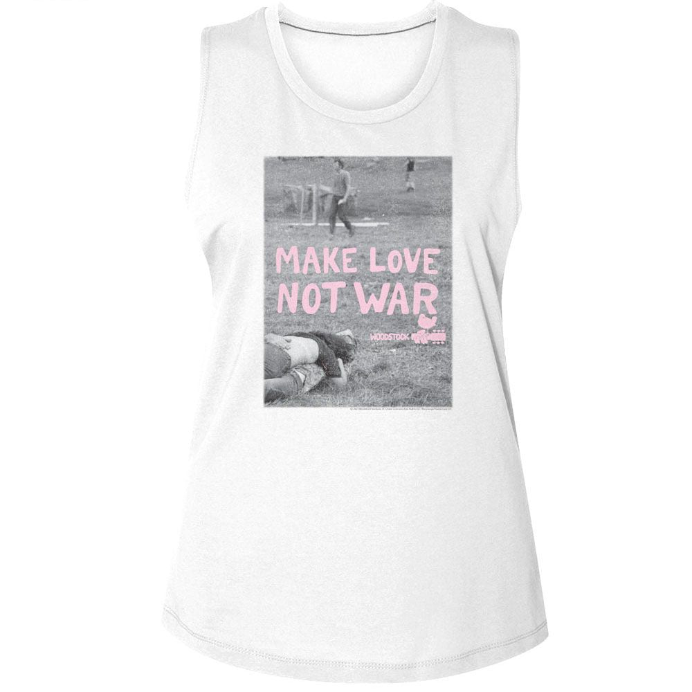 Woodstock Ladies Muscle Tank - Make Love Not War Poster