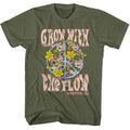 Military Green Woodstock t-shirt featuring a Grow with the Flow Bloom design