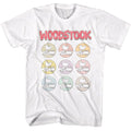 White Woodstock t-shirt featuring a Multicolor Icons design