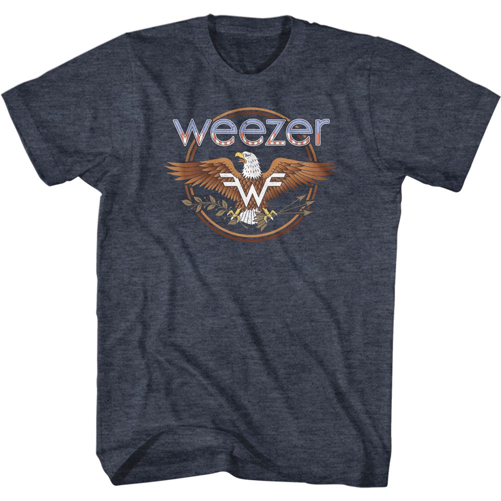 Heather Navy Weezer t-shirt featuring a Eagle Emblem design