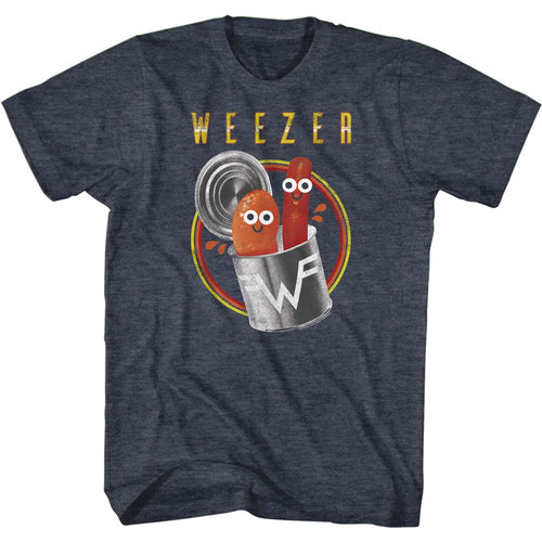 Heather Navy Weezer t-shirt featuring a Pork and Beans design