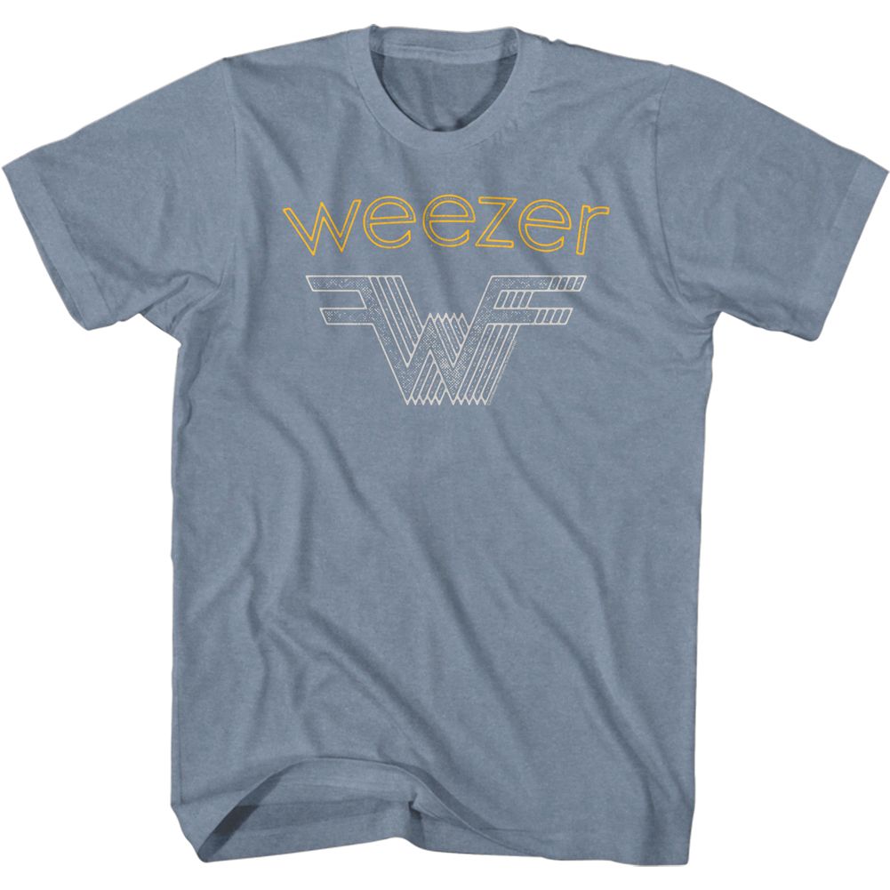 Heather Indigo Weezer t-shirt featuring a Stacked Logo design
