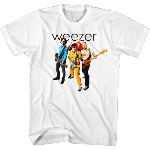 White Weezer t-shirt featuring a The Band design