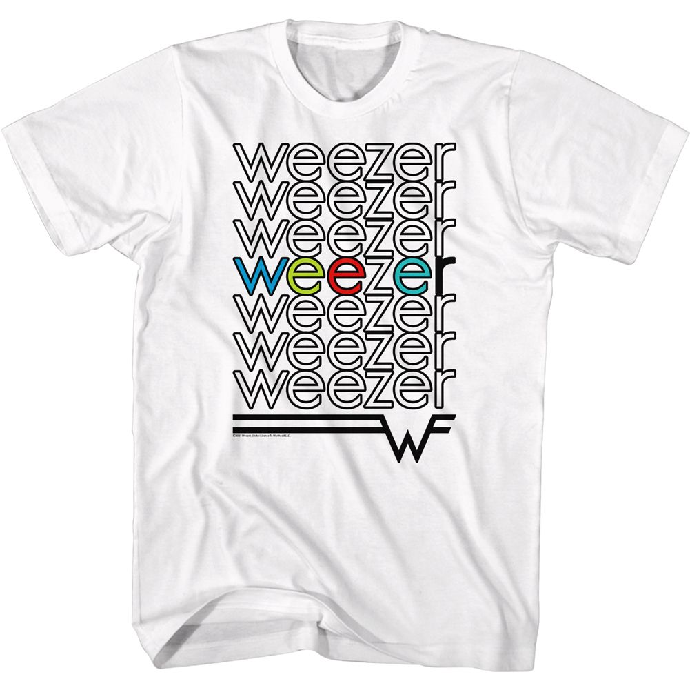White Weezer t-shirt featuring a Repeat Colors design