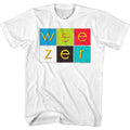 White Weezer t-shirt featuring a Album Color Squares design