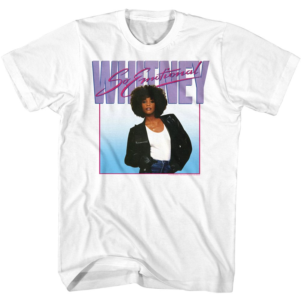 White Whitney Houston t-shirt featuring a So Emotional design