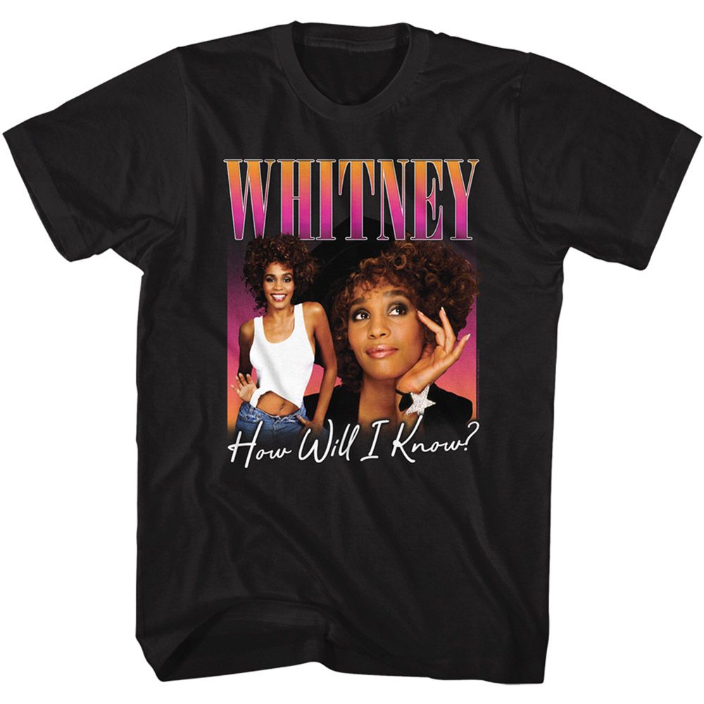 Black Whitney Houston t-shirt featuring a How Will I Know Gradient design