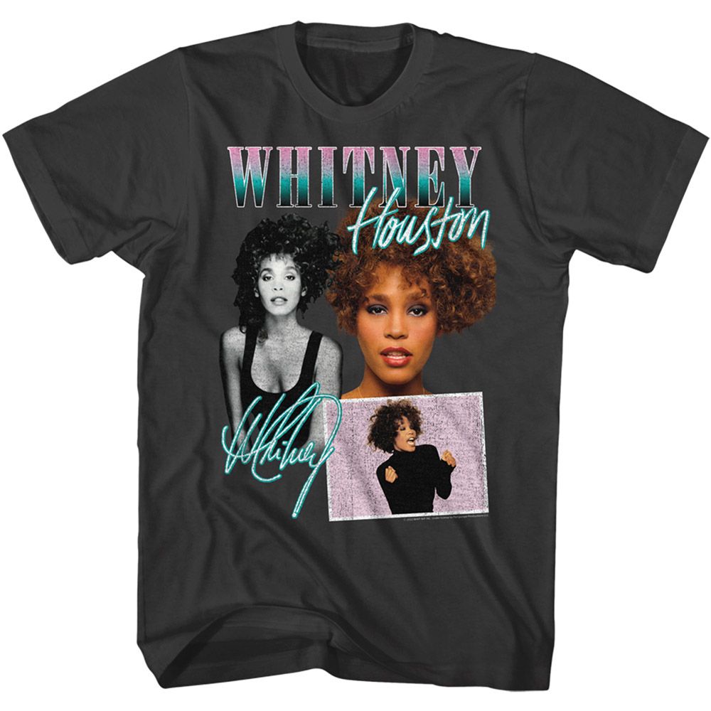 Smoke Whitney Houston t-shirt featuring a Collage design